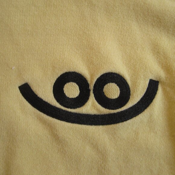 ZARA DIAZ FAES Sweater Smiley Face Size L Crew Neck Knit Yellow Pullover FLAW - Picture 8 of 8